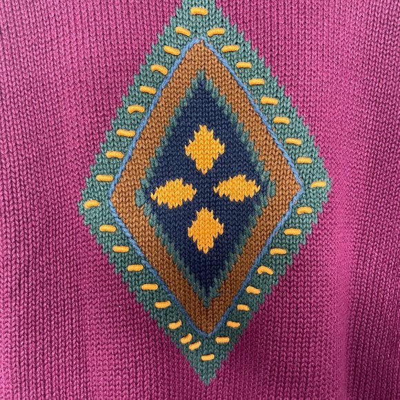 Vintage Pasta Ramie Cotton Aztec Knit Sweater Multicolor Size M Chunky 3D - Picture 11 of 16